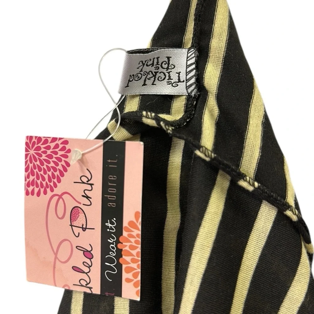 Tickled Pink Black Cream Tan Striped Infinity Scarf Polyester 31 x 15.5 inches